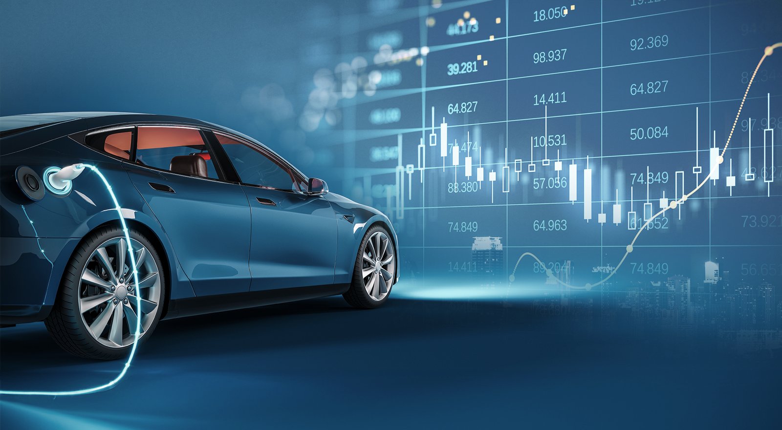 Electric cars charging at a public EV station in the United State