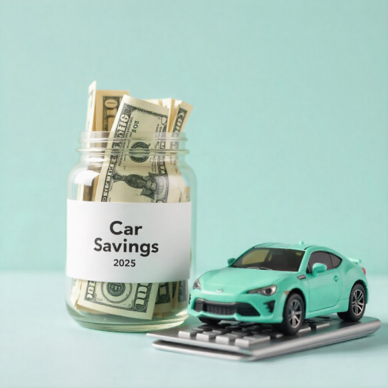 A happy driver holding car keys beside a new vehicle with finance documents on a desk, representing smart car financing in the U.S. 2025.